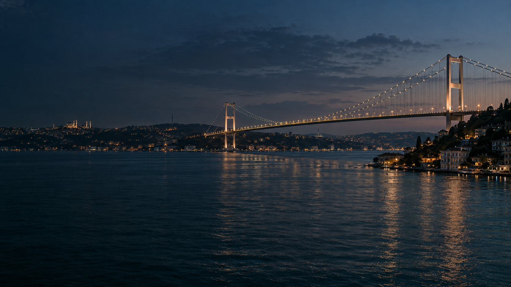 Istanbul bridge over the Bosphorus at blue hour